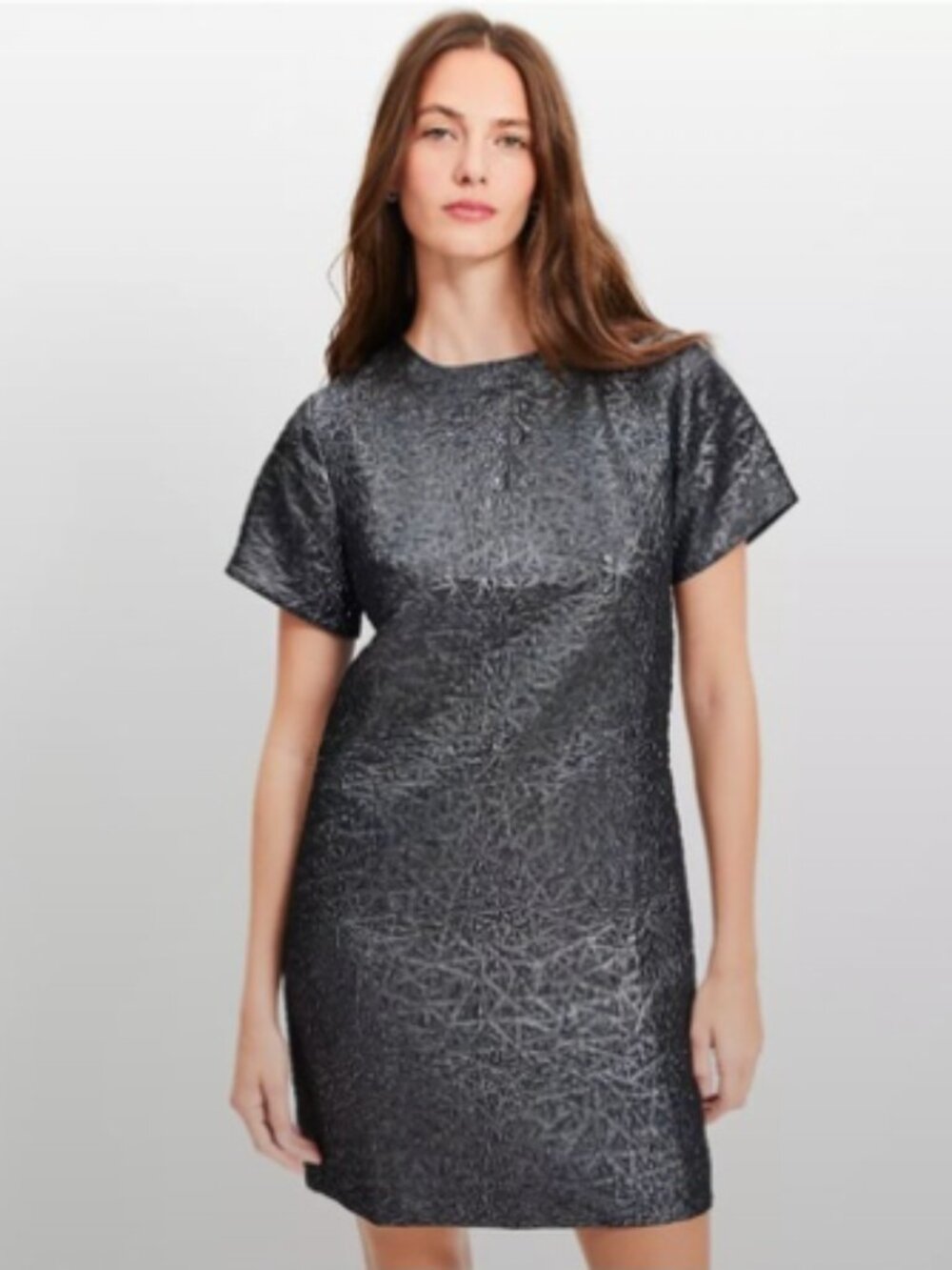 Metallic Silver Bow Back Short Sleeve Shift Mini Dress Size 4T